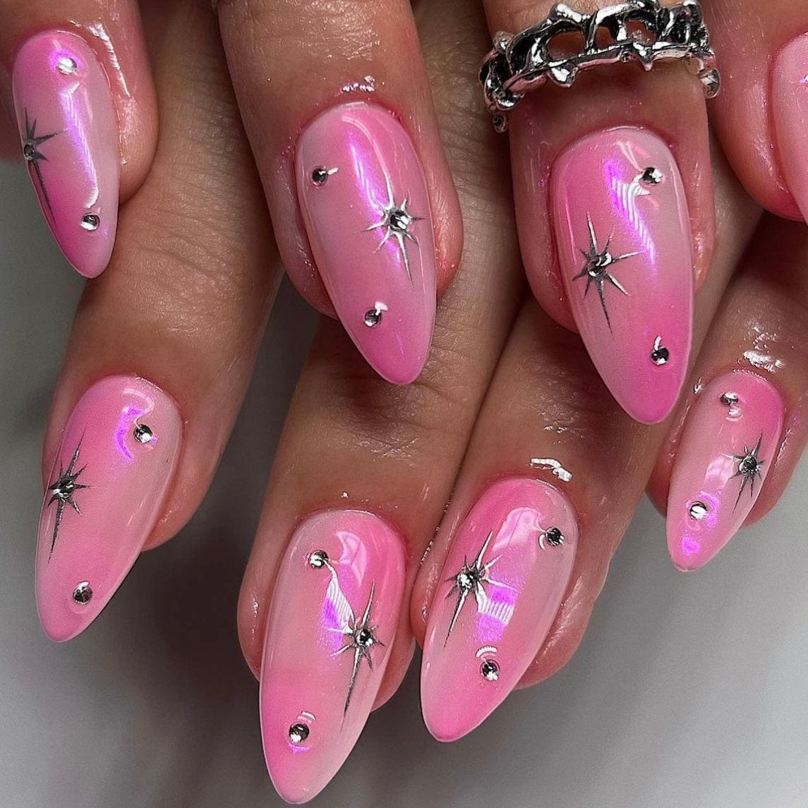 pink ombre nails with glitter
