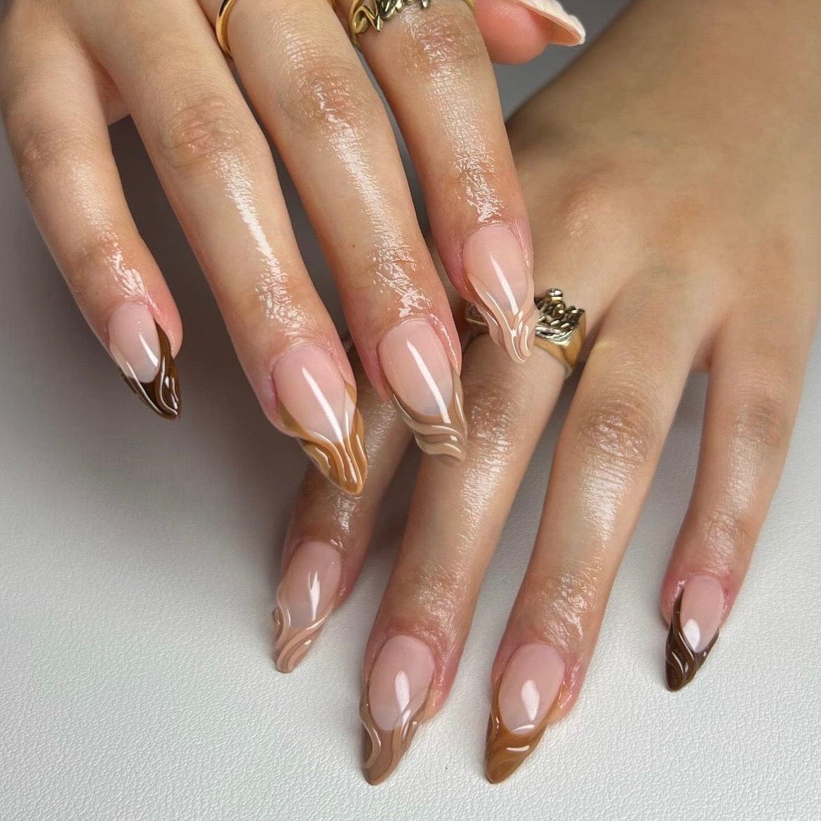 3D gel almond french tip nails
