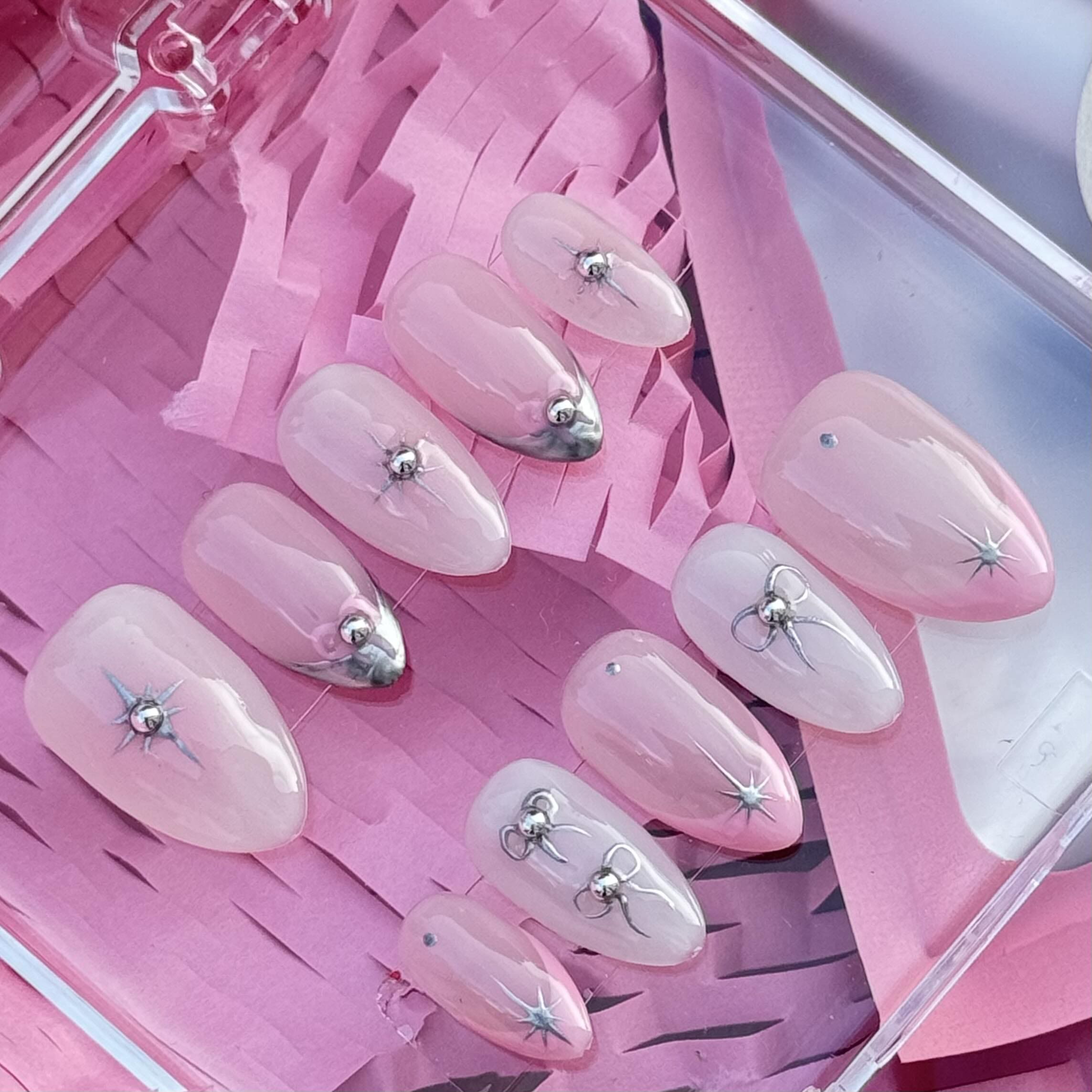 Baby Pink Kaws| Short Square Light Pink Kaws Inspired Nails