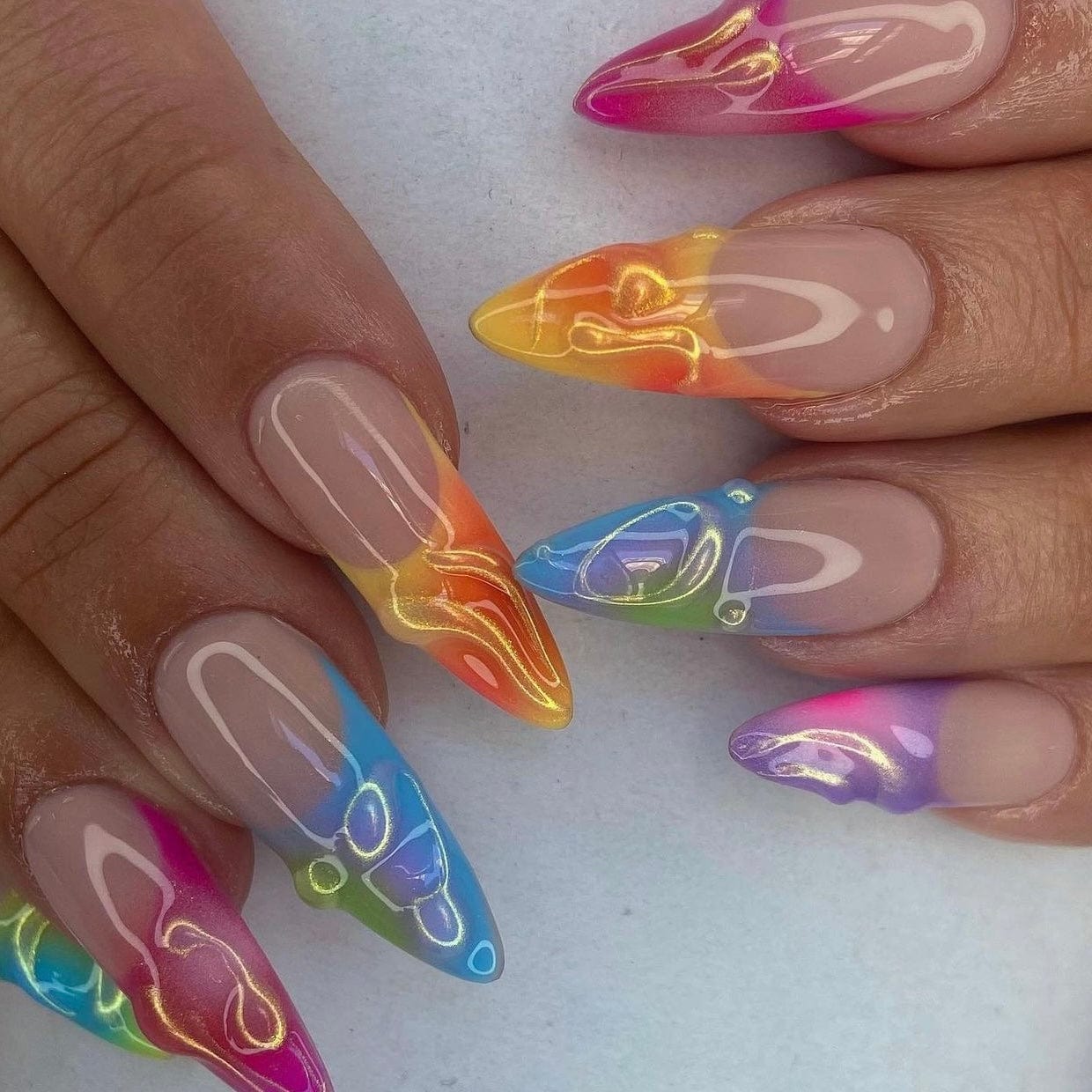 Bright Summer Ombre French Nails