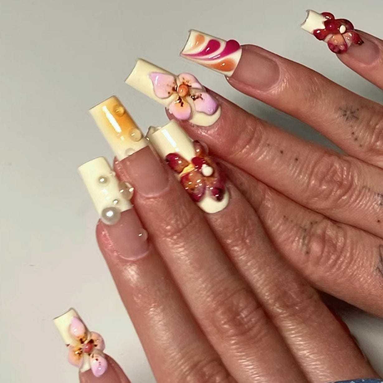 All-season Flower Press on Nails