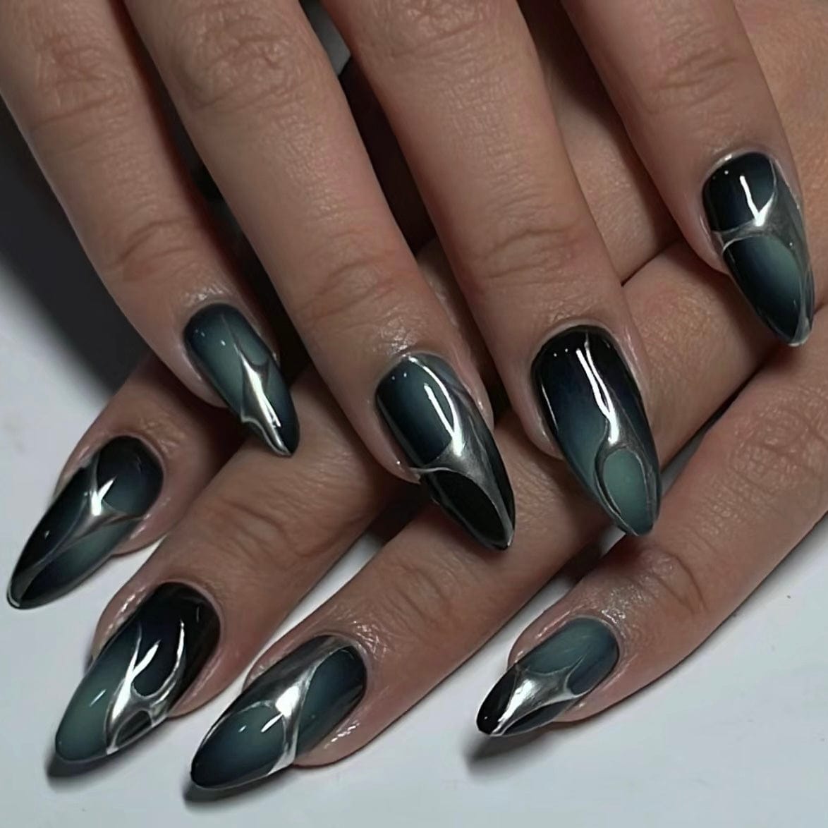 Black and Chrome Nails