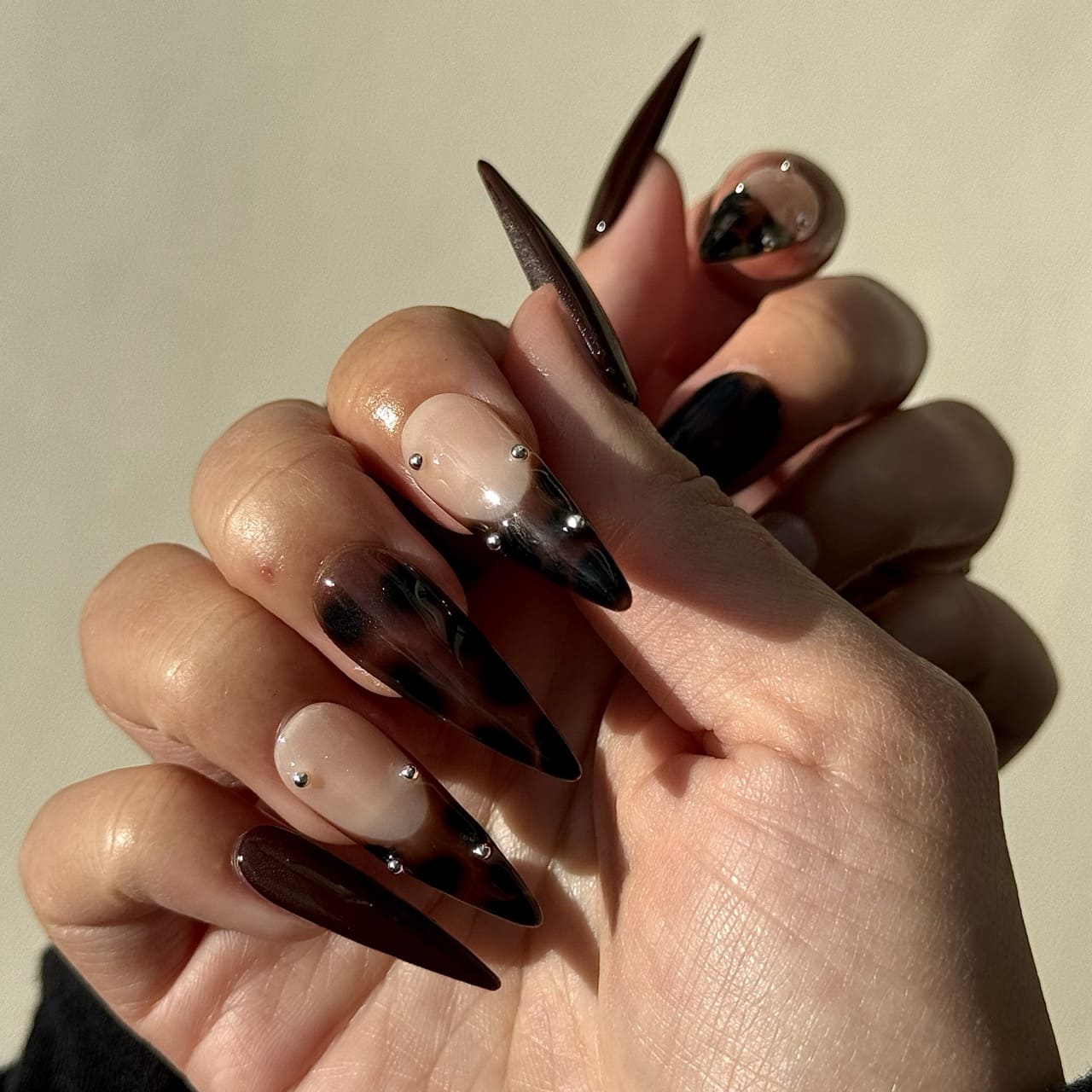 Brown and Silver Tortoise Nail