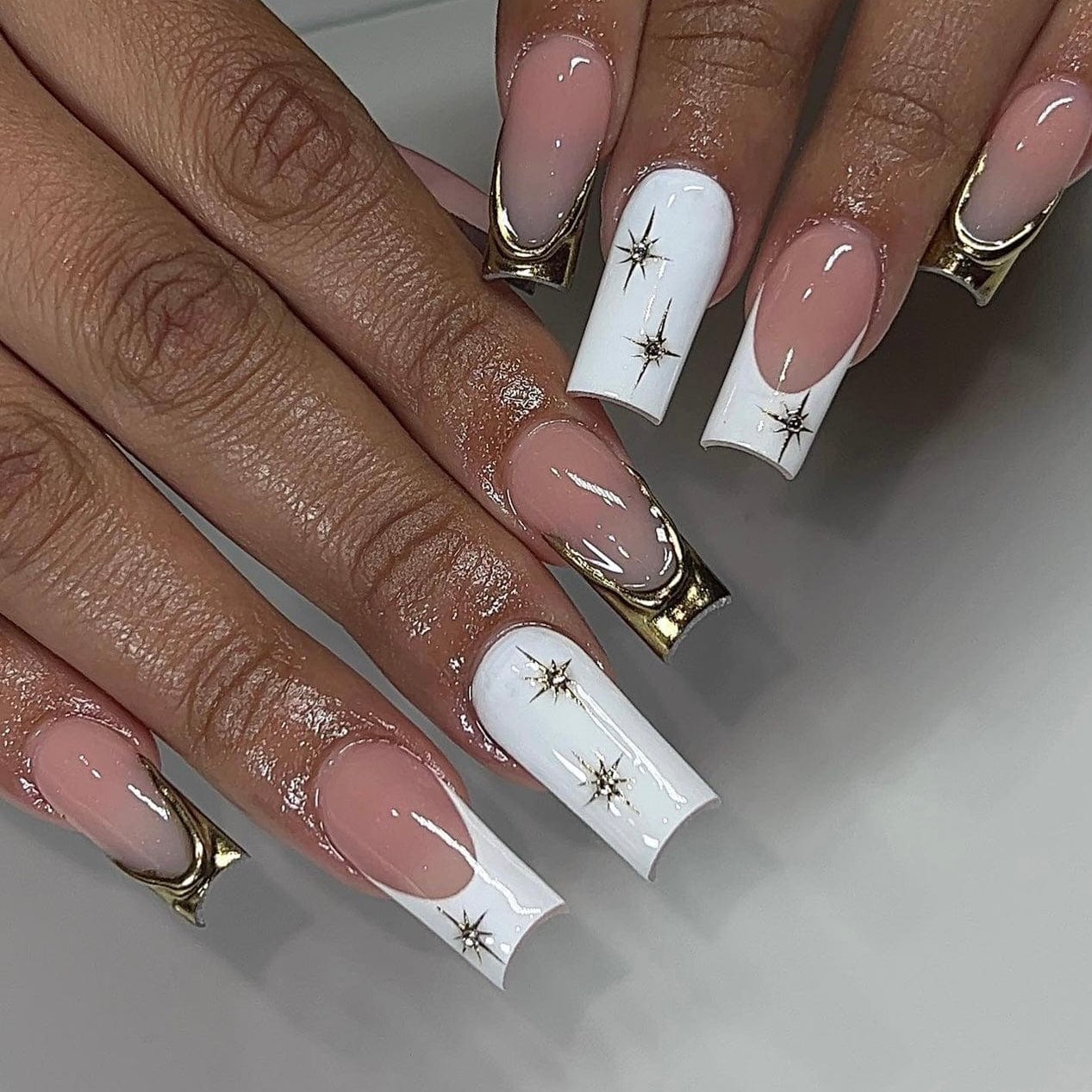 Chrome and White French Tip Nail 