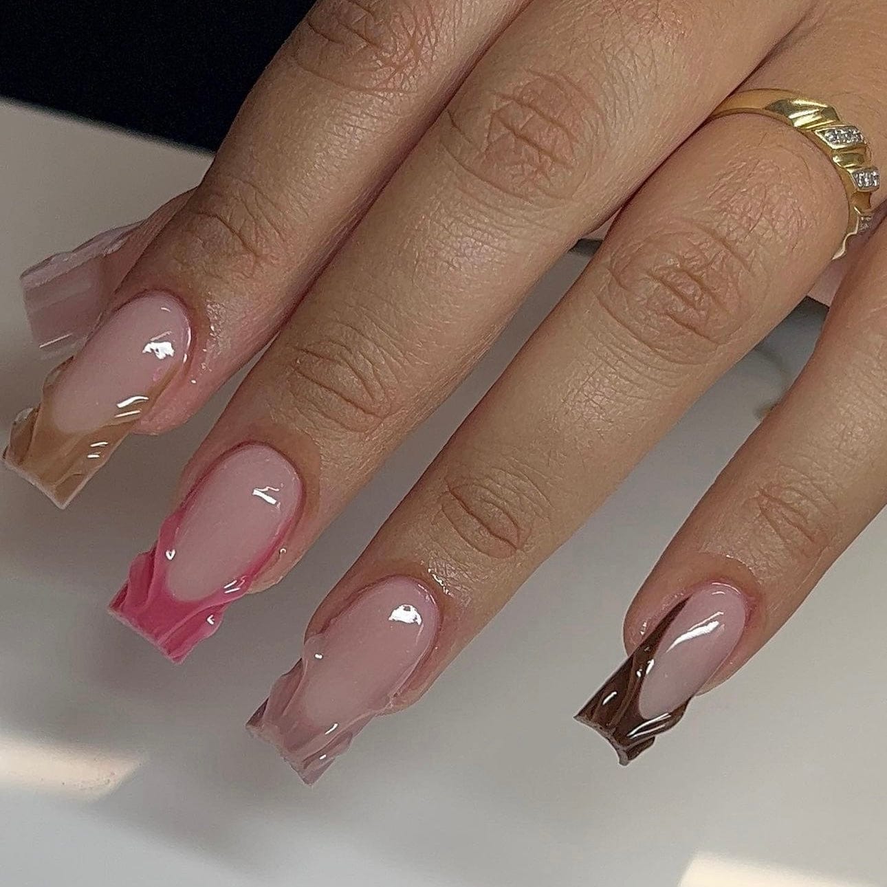 Colorful French Tip Nails with Sculpting Nails